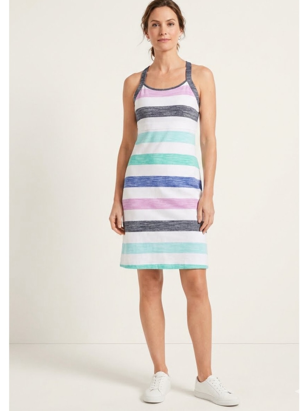 Talbots Brushed Stripe Halter Dress XS Polished Casual Coastal Classic